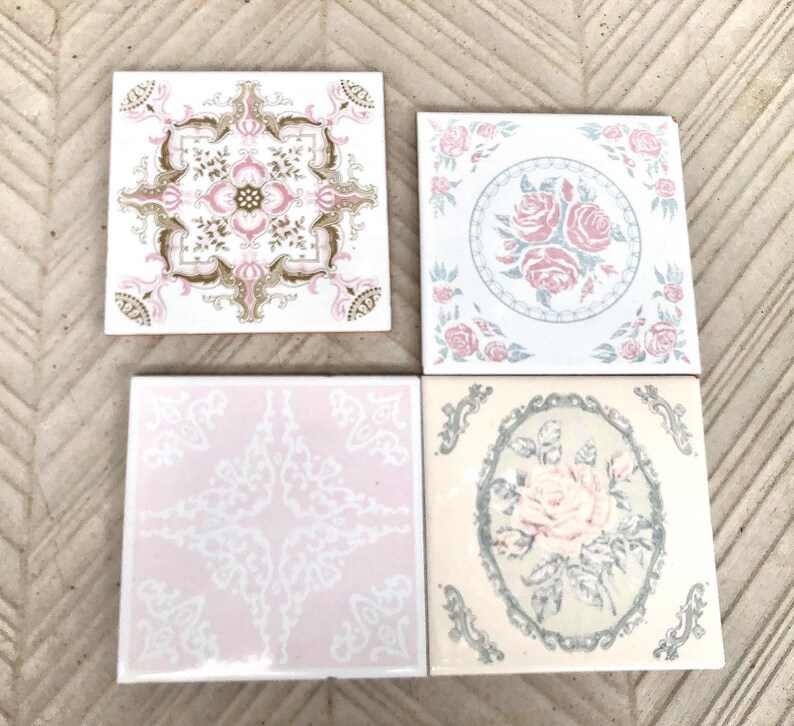 60s 70s vintage tiles Salvaged — set of 4, photo 2 of 8