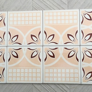 6/8pcs 70s vintage tiles. Mid century pink and burgundy geometric tiles from Spain. Groovy 60s wall art. Decorative tile mural- backsplash
