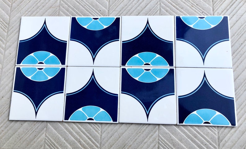 Blue tiles – Retro salvaged original 70s tiles — set of 8, photo 2 of 10