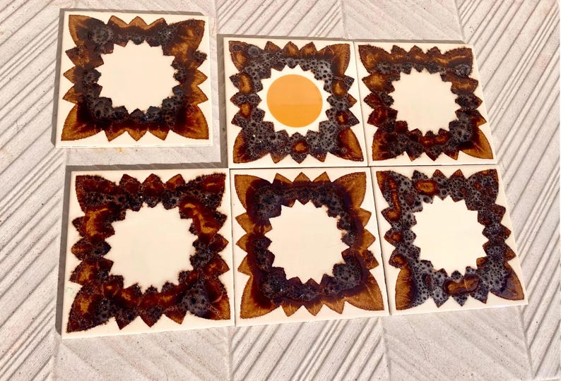 70s Spanish Vintage orange + brown tiles — set of 6, photo 4 of 10