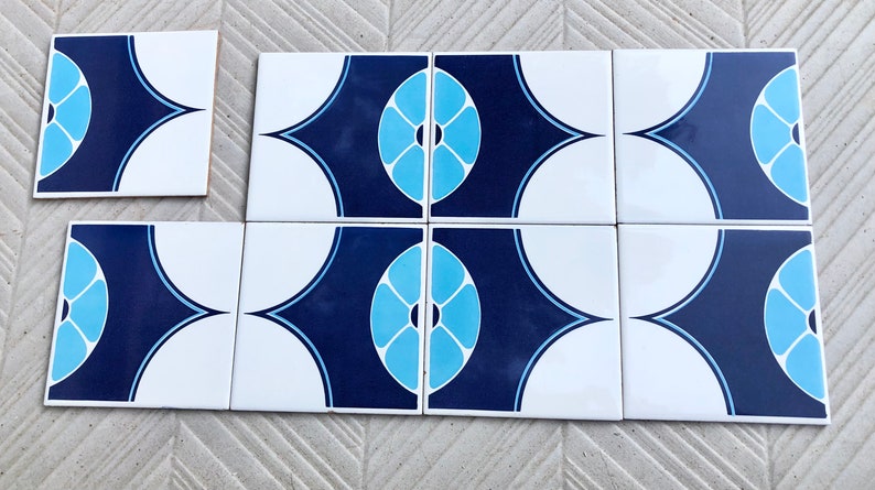 Blue tiles – Retro salvaged original 70s tiles — set of 8, photo 3 of 10