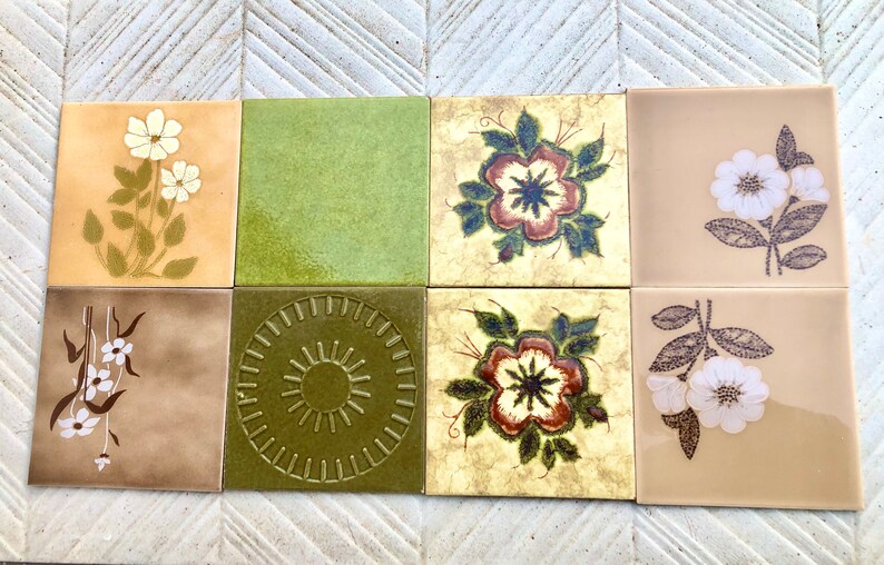 8 original mid century retro Fat Lava tiles from Spain, Unused + Salvaged, photo 2 of 9