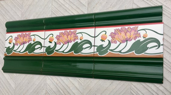 Art Nouveau style floral border tiles — set of 3