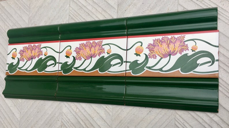 Art Nouveau style floral border tiles — set of 3, photo 1 of 10
