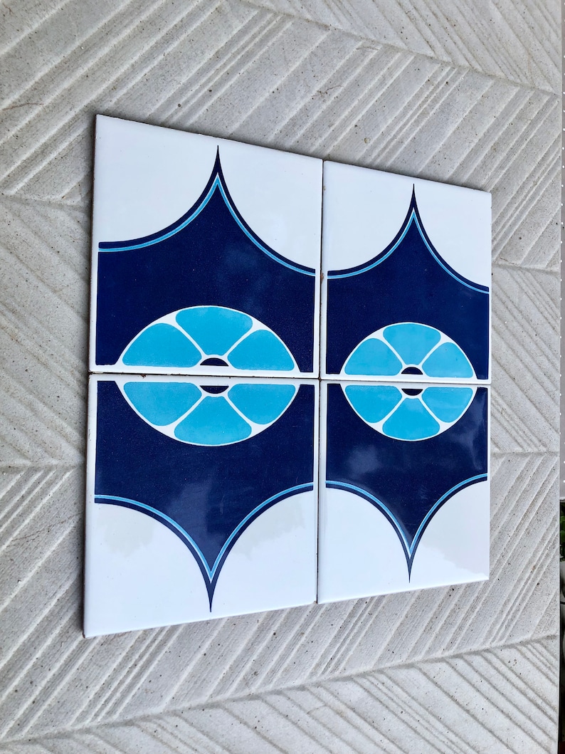 Blue tiles – Retro salvaged original 70s tiles — set of 4, photo 5 of 10