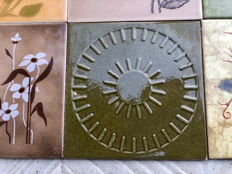 8 original mid century retro Fat Lava tiles from Spain, Unused + Salvaged, photo 5 of 9