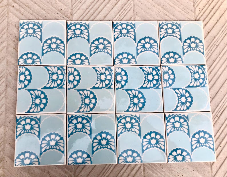 Vintage blue + white glazed retro tiles — set of 12, photo 9 of 10