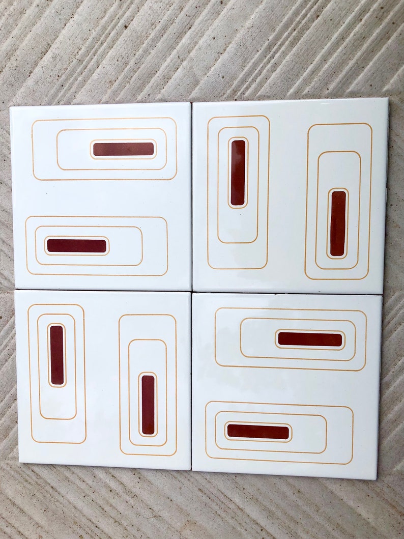 6 Spanish 70s vintage tiles – Brown, mustard yellow, cream, pop art style tiles, photo 10 of 10
