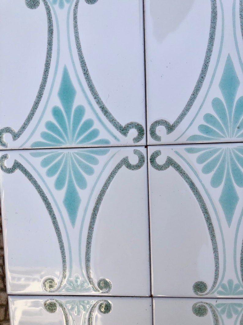 60s 70s vintage geometric tiles, Unused – 9 pc set blue, gray, white, pop art tiles, photo 8 of 9