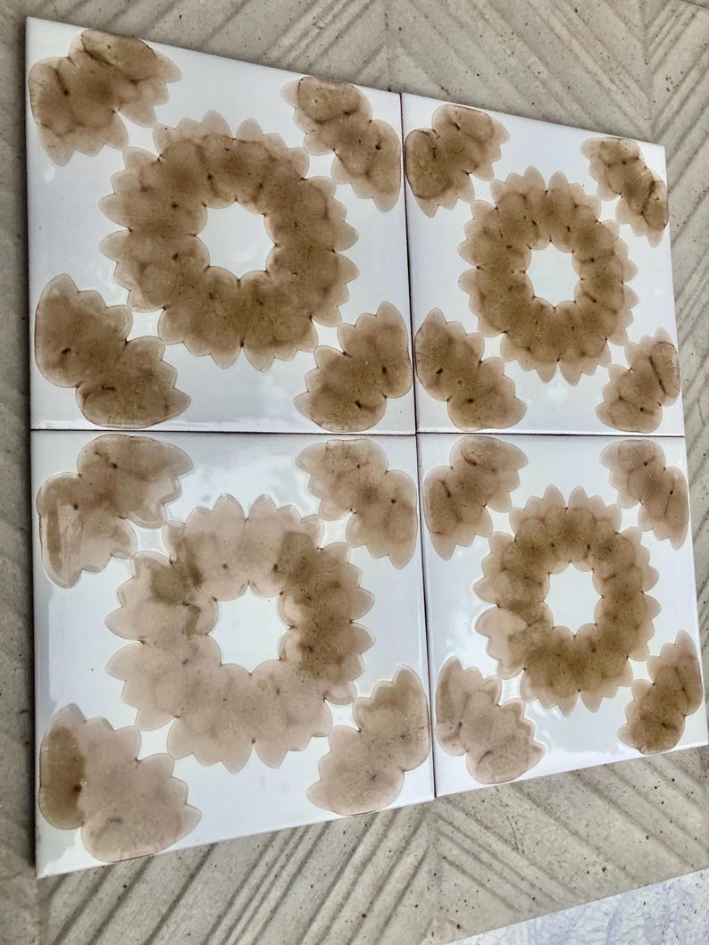 4 pc - 70s vintage tiles – Mid century , brown Fat Lava tiles from Spain, photo 5 of 9