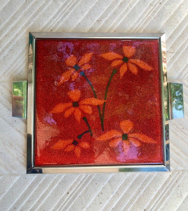 Spanish vintage Fat Lava tile trivet from the 70s, photo 1 of 8