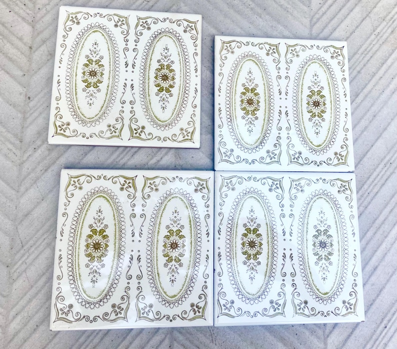 Art Nouveau style floral retro tiles from Spain — set of 4, photo 6 of 8