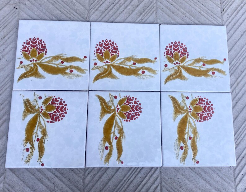 Vintage 70s tiles – 6 pc botanic - Fat Lava Original salvaged retro tiles, photo 8 of 9