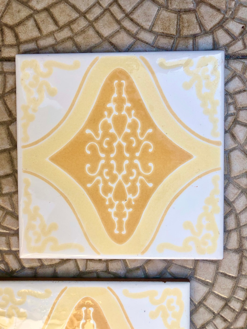 60s 70s vintage geometric tiles, Unused – 9 pc set yellow, orange, pop art tiles, photo 9 of 10
