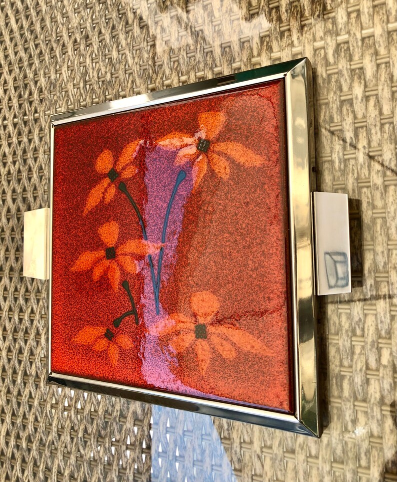 Spanish vintage Fat Lava tile trivet from the 70s, photo 5 of 8