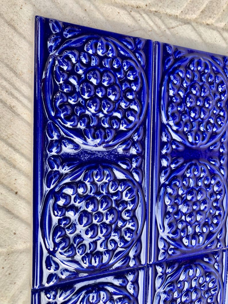 10 Cobalt Blue Art Nouveau style tiles, photo 2 of 8