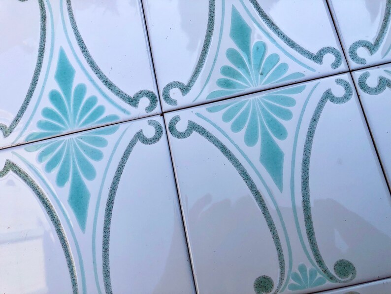 60s 70s vintage geometric tiles, Unused – 9 pc set blue, gray, white, pop art tiles, photo 6 of 9