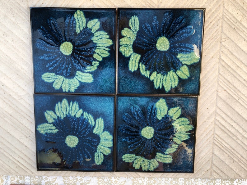 Fat Lava 60 - 70s Blue tiles, trivets or wall plaques — set of 4, photo 7 of 10