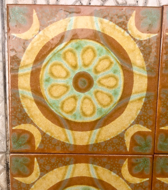 Original 70s retro tiles – 4 pcs Brown, blue, terracotta