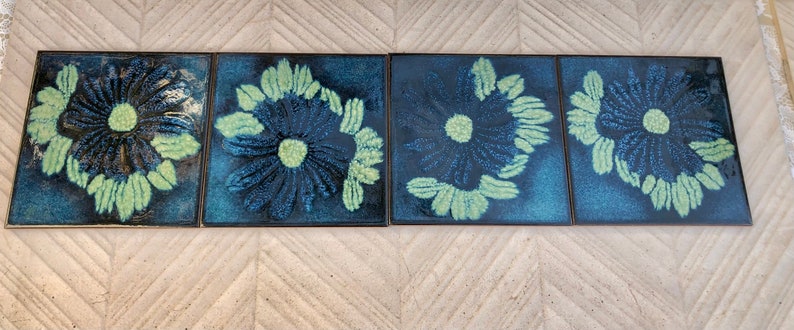 Fat Lava 60 - 70s Blue tiles, trivets or wall plaques — set of 4, photo 2 of 10