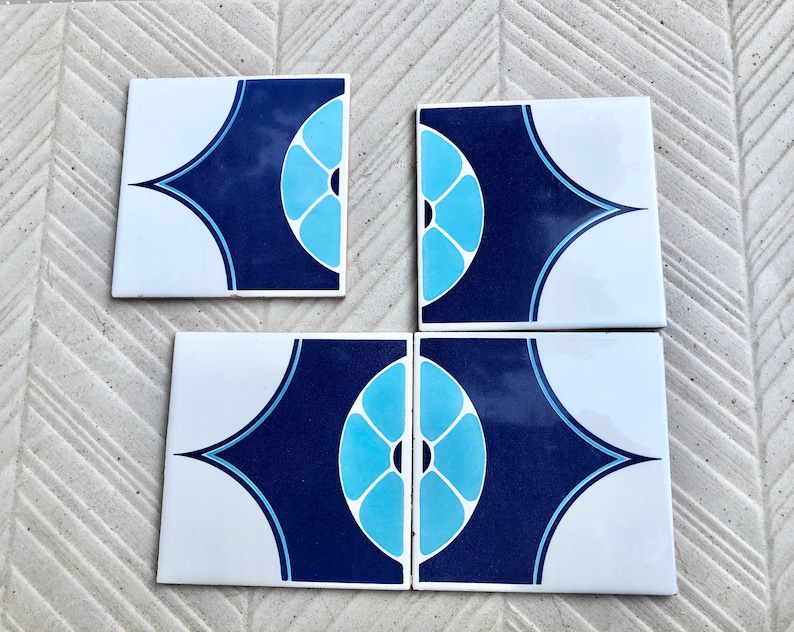 Blue tiles – Retro salvaged original 70s tiles — set of 6, photo 8 of 8