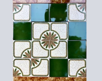 Backsplash vintage tiles. 22  pc. Fat lava, 60s 70s geometric groovy decor. MCM Spanish decorative majolica tiles. Mid century NOS wall art