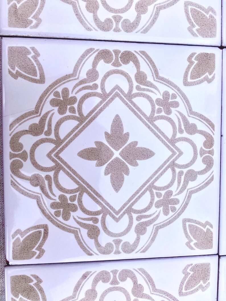 Spanish 60s 70s beige and white tiles — set of 9, photo 8 of 10