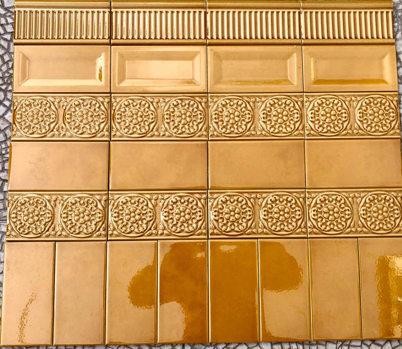 Art Nouveau style floral border yellow tiles from Spain — set of 28, photo 8 of 9