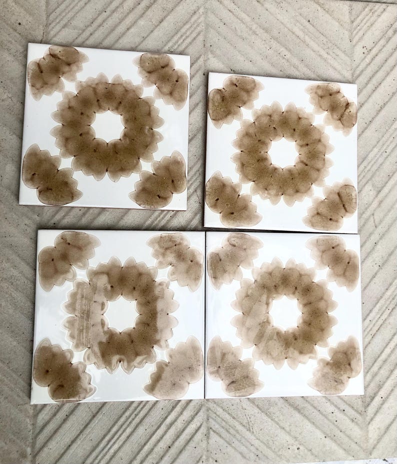 4 pc - 70s vintage tiles – Mid century , brown Fat Lava tiles from Spain, photo 8 of 9