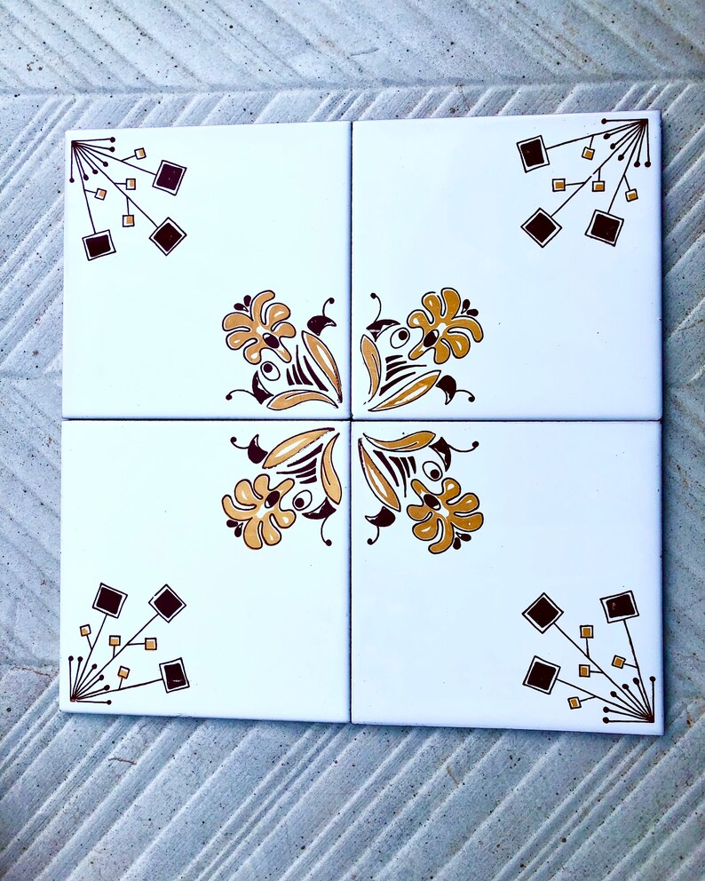Spanish vintage tiles from the 70s – Brown + mustard yellow, photo 7 of 10