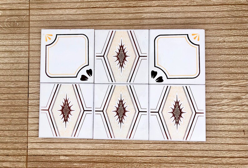 70s Spanish Vintage yellow + brown retro tiles — set of 6, photo 8 of 9