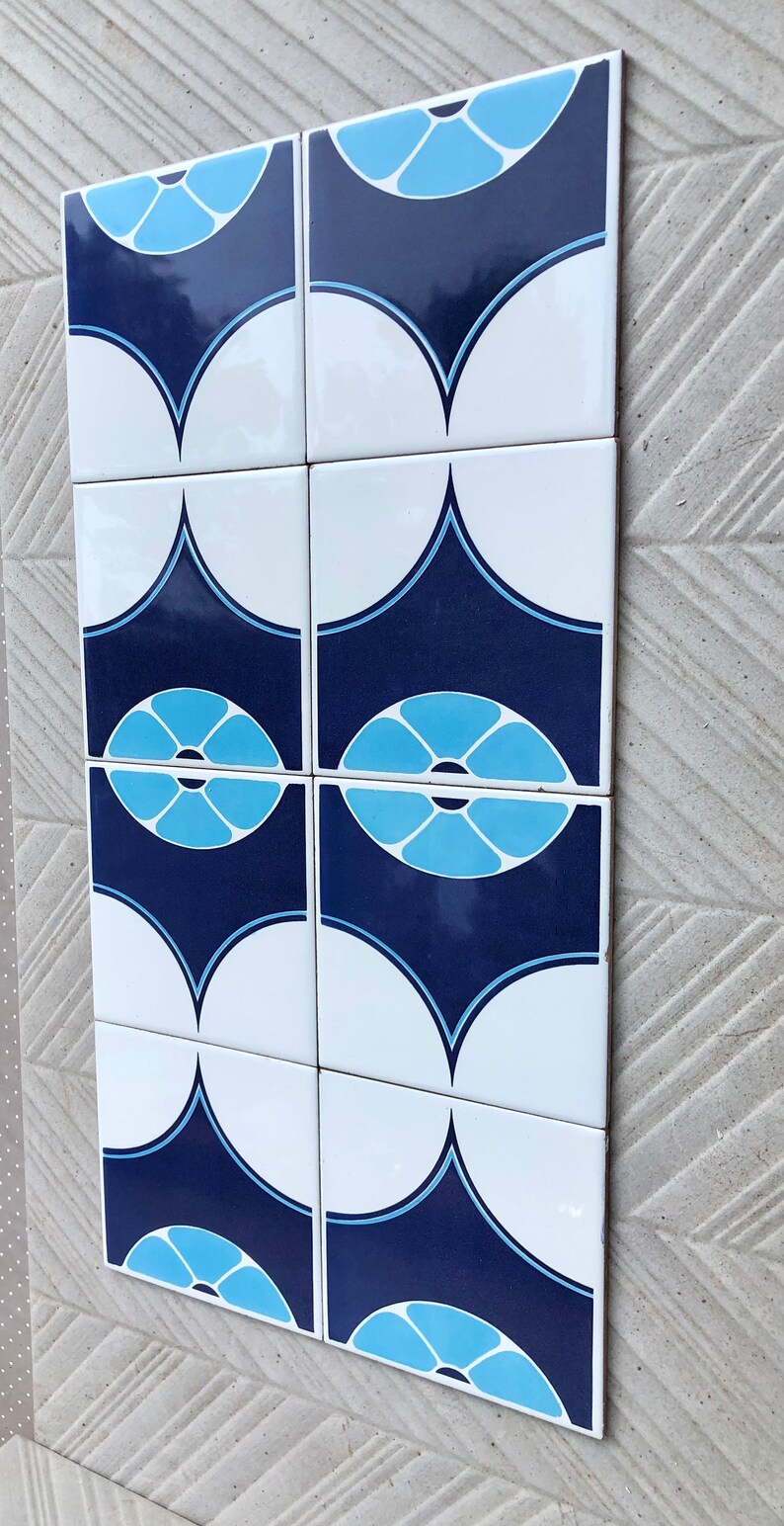 Blue tiles – Retro salvaged original 70s tiles — set of 8, photo 8 of 10