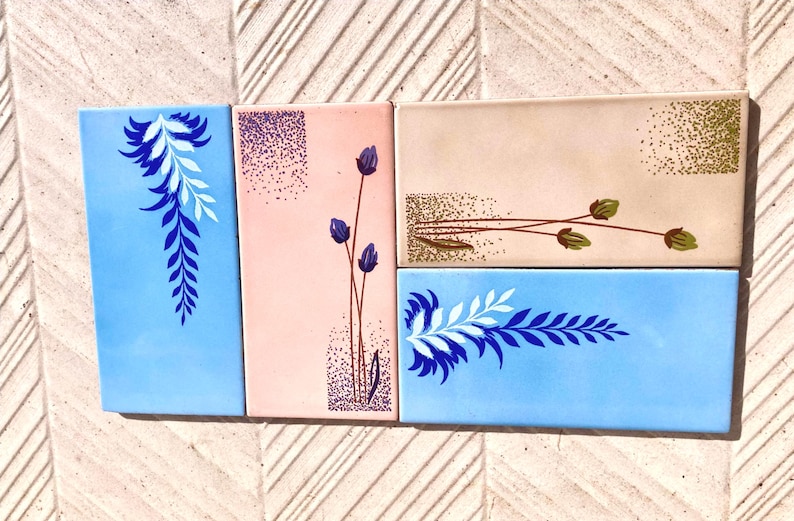 4 Spanish vintage 60s, 70s floral retro tiles, photo 1 of 10
