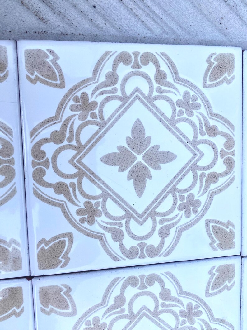 Spanish 60s 70s beige and white tiles — set of 9, photo 4 of 10