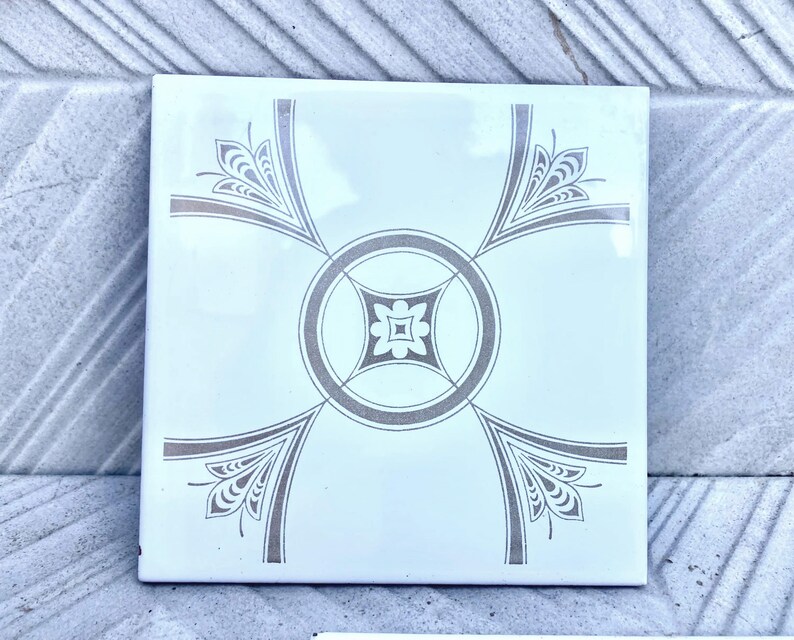 70s Spanish vintage tiles – White + brown retro tiles — set of 4, photo 2 of 6