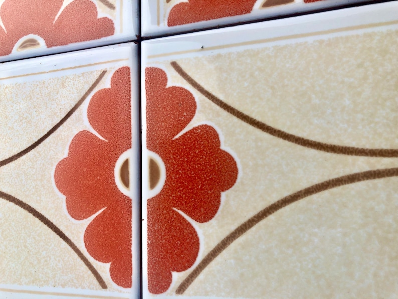 60s 70s Spanish vintage retro tiles – pop art orange geometric MCM backsplash — set of 6, photo 6 of 9