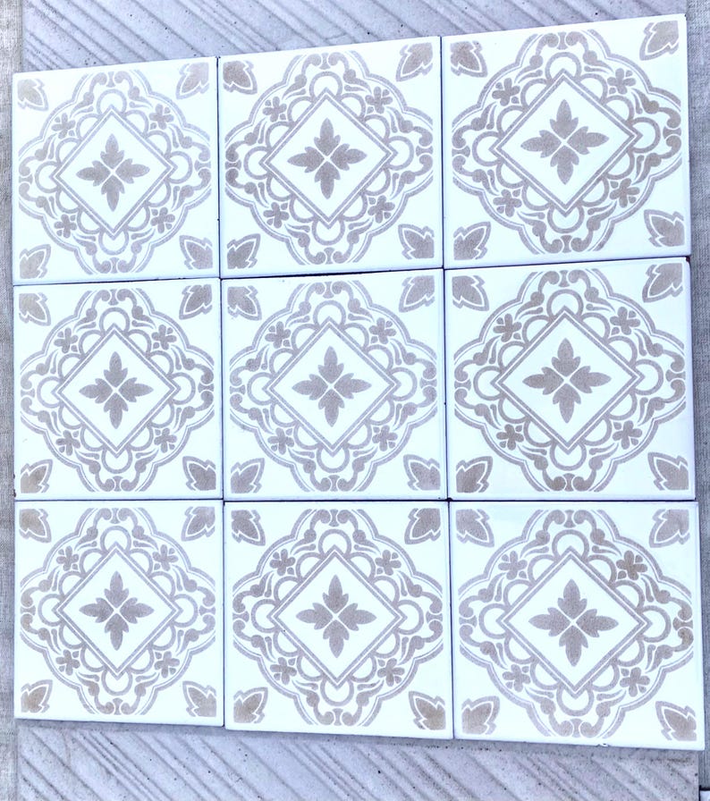 Spanish 60s 70s beige and white tiles — set of 9, photo 1 of 10