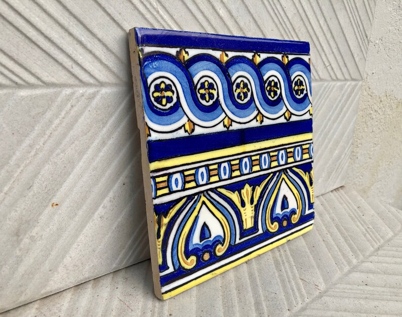 Original Art DECO Spanish Tile.vintage Hand Painted Glossy Etsy