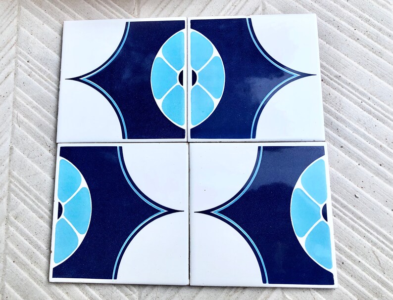 Blue tiles – Retro salvaged original 70s tiles — set of 4, photo 9 of 10