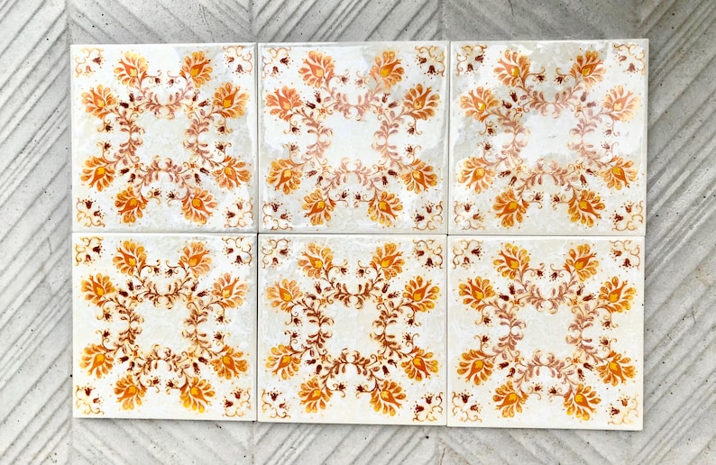 60s 70s German orange retro tiles — set of 6, photo 5 of 8