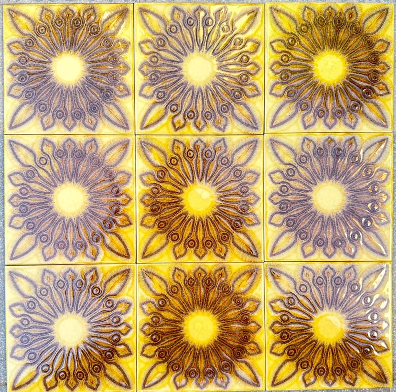 Original 70s retro Unused tiles – 9 pcs yellow and brown Fat Lava tiles, photo 2 of 5