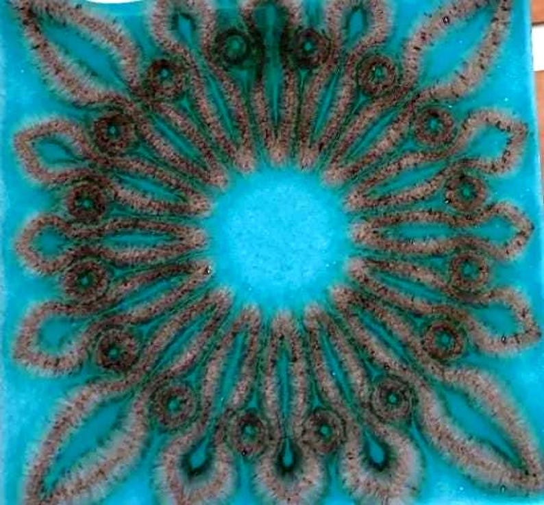 Original 70s retro Unused tiles – 9 pcs turquoise blue + brown Fat Lava tiles, photo 5 of 8