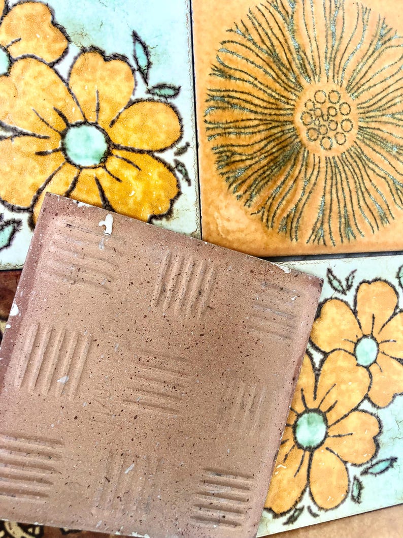 8 original Unused mid century retro Fat Lava tiles from Spain, photo 9 of 10