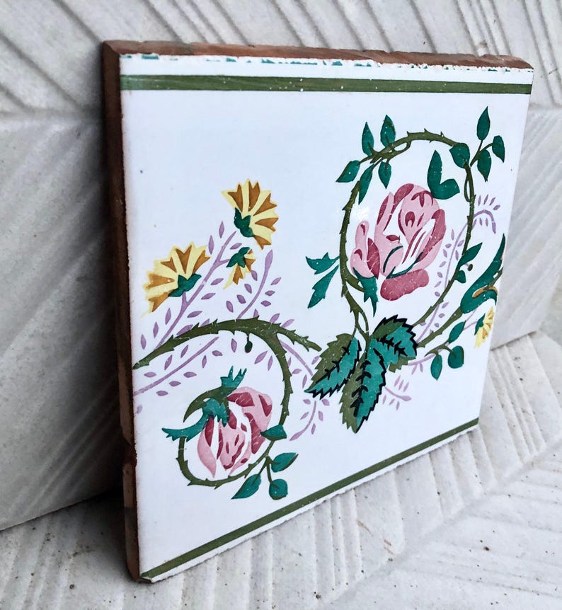 Art Nouveau 100 year old vintage tile, 20 x 18 cm, photo 7 of 9