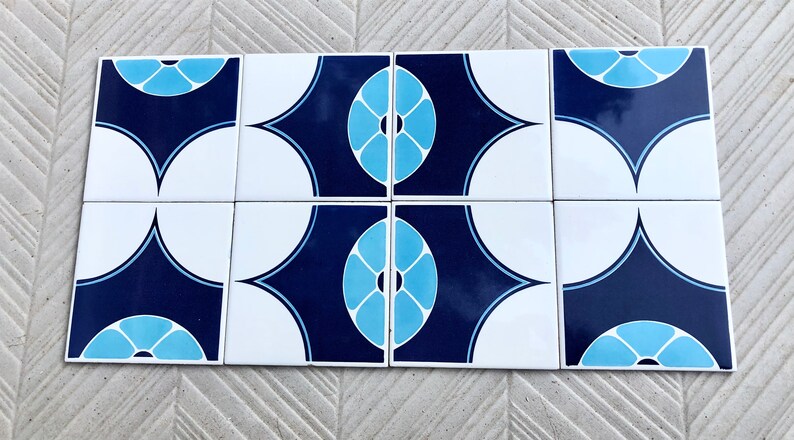 Blue tiles – Retro salvaged original 70s tiles — set of 8, photo 9 of 10