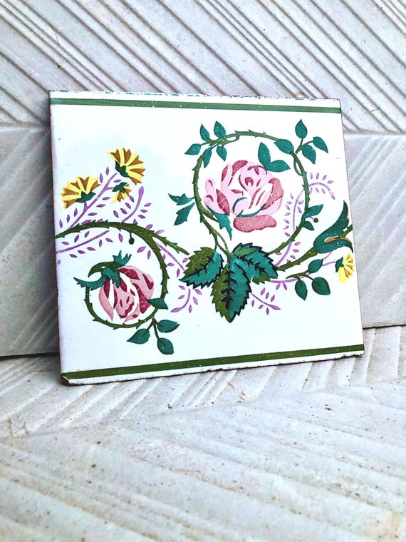 Art Nouveau 100 year old vintage tile, 20 x 18 cm