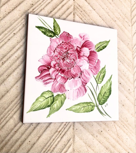 Pink peony rose vintage decorative tile
