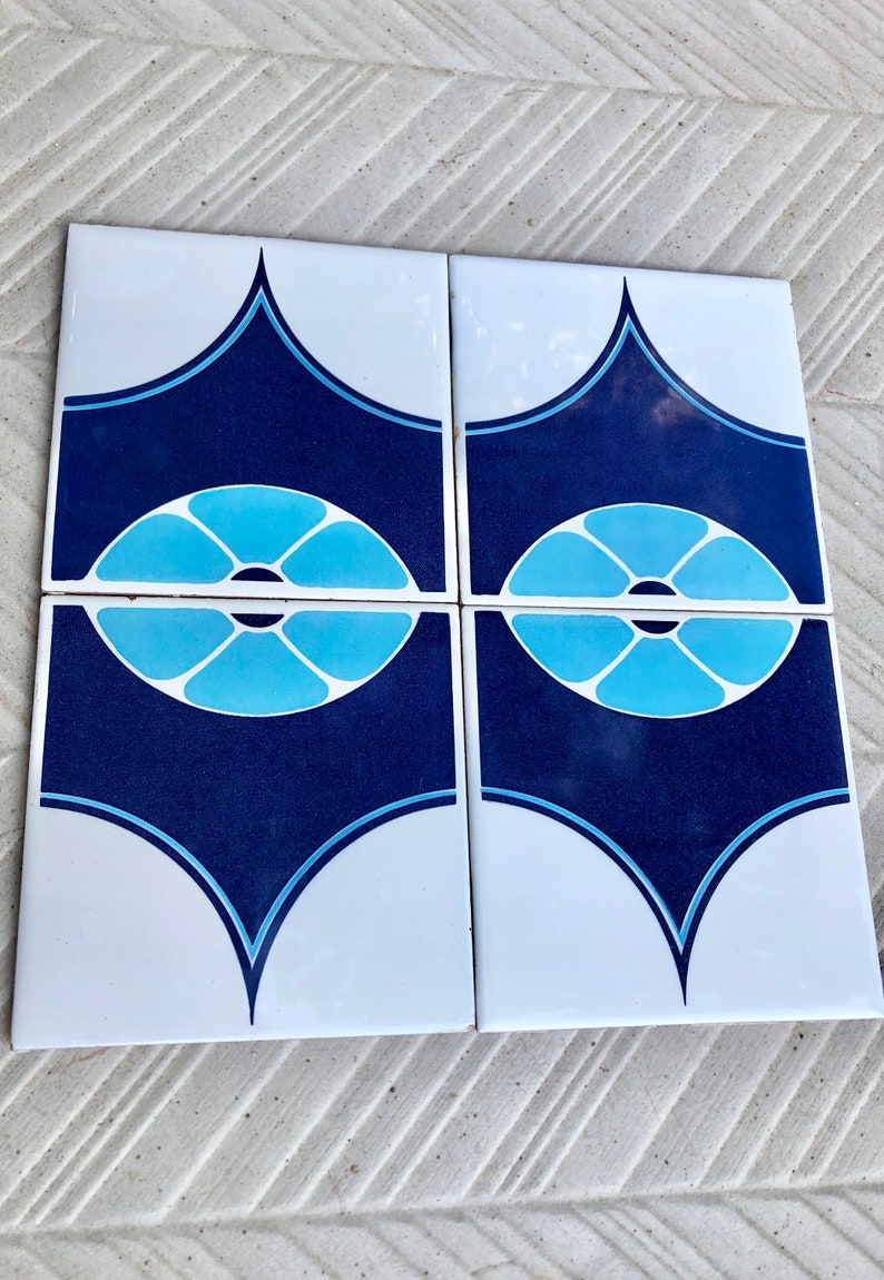 Blue tiles – Retro salvaged original 70s tiles — set of 4, photo 6 of 10