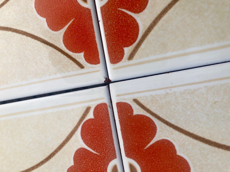60s 70s Spanish vintage retro tiles – pop art orange geometric MCM backsplash — set of 6, photo 8 of 9