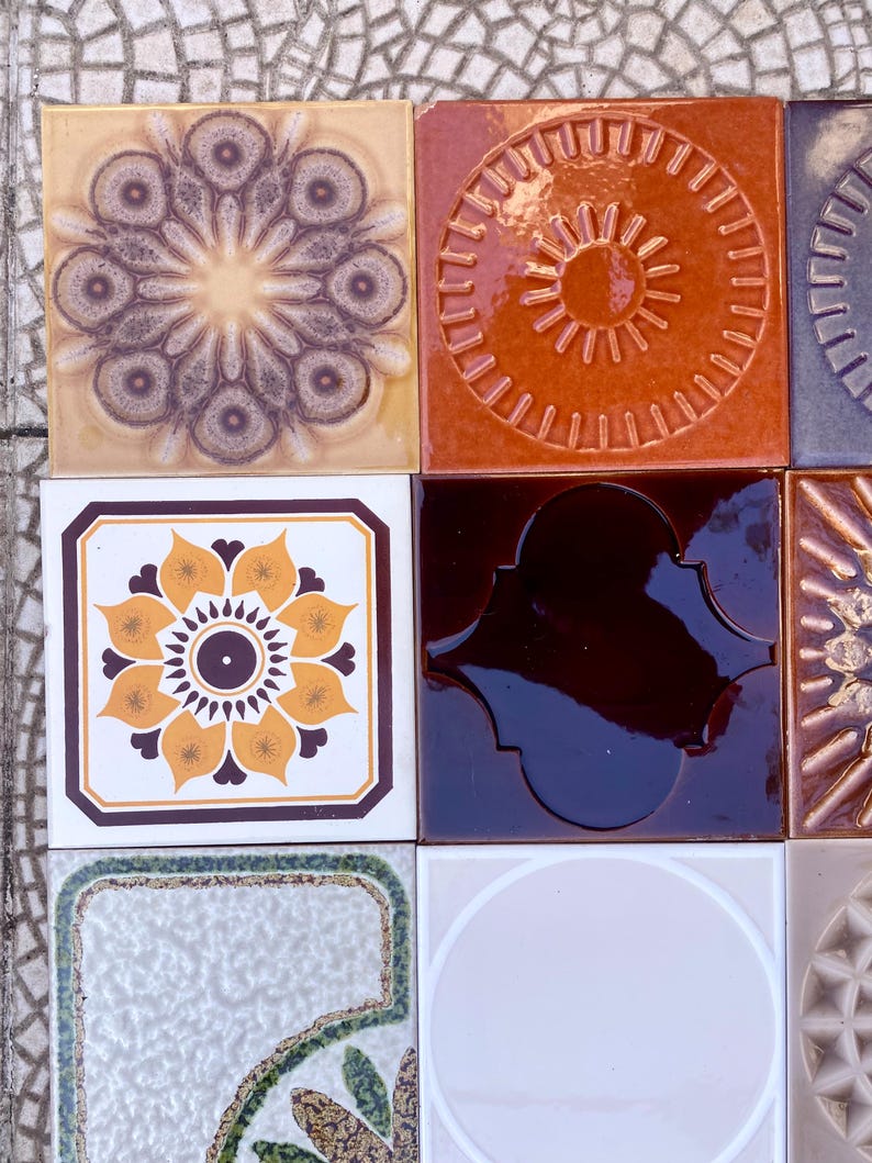 70s vintage glazed retro tiles — set of 16, photo 4 of 10